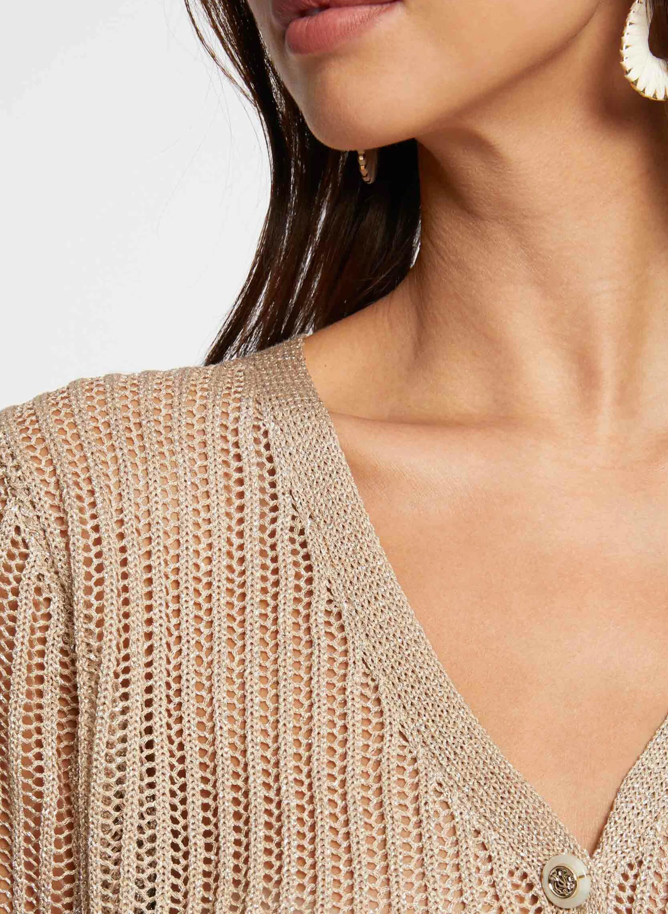 MAGATHE - Gilet manches longues ajouré en maille| Doré