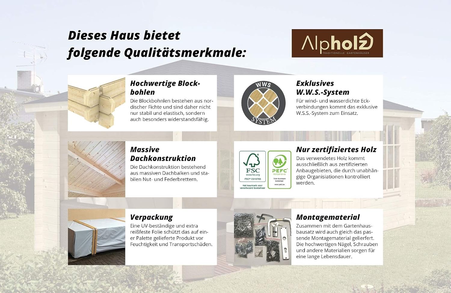 Gartenhaus EVERE aus Fichten-Holz, Gerätehaus mit 19 mm Wandstärke, Garten Holzhaus inklusive Montagematerial, Metalldach, Geräteschuppen 330 x 270cm mit Satteldach
