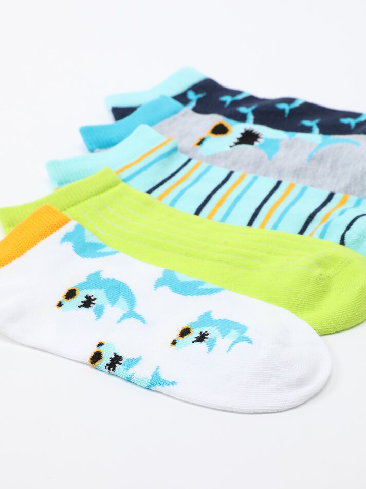 Pacote com 5 pares de meias de tubarão - Sortidas