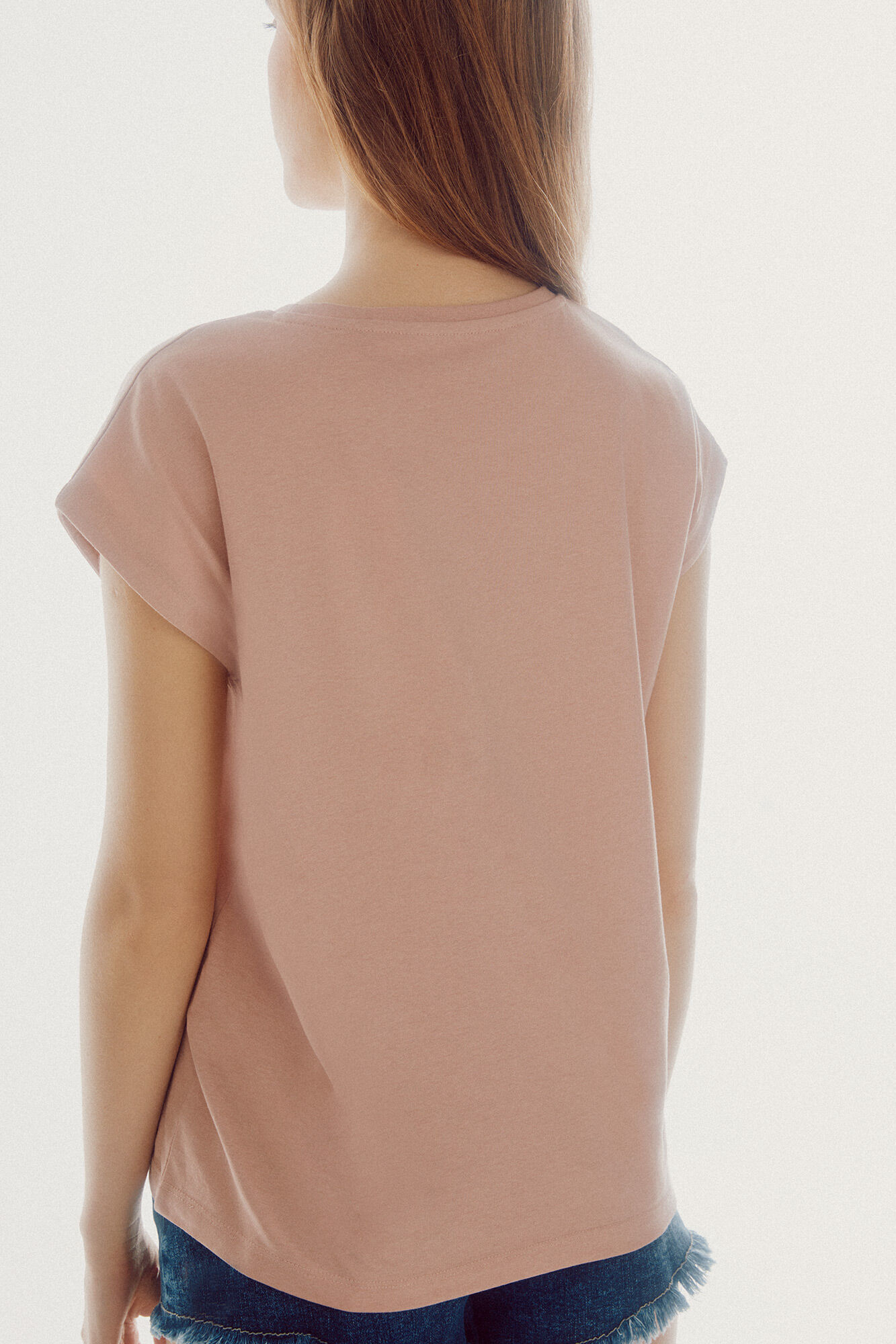 Camiseta oversized com estampa posicionada - Rosa