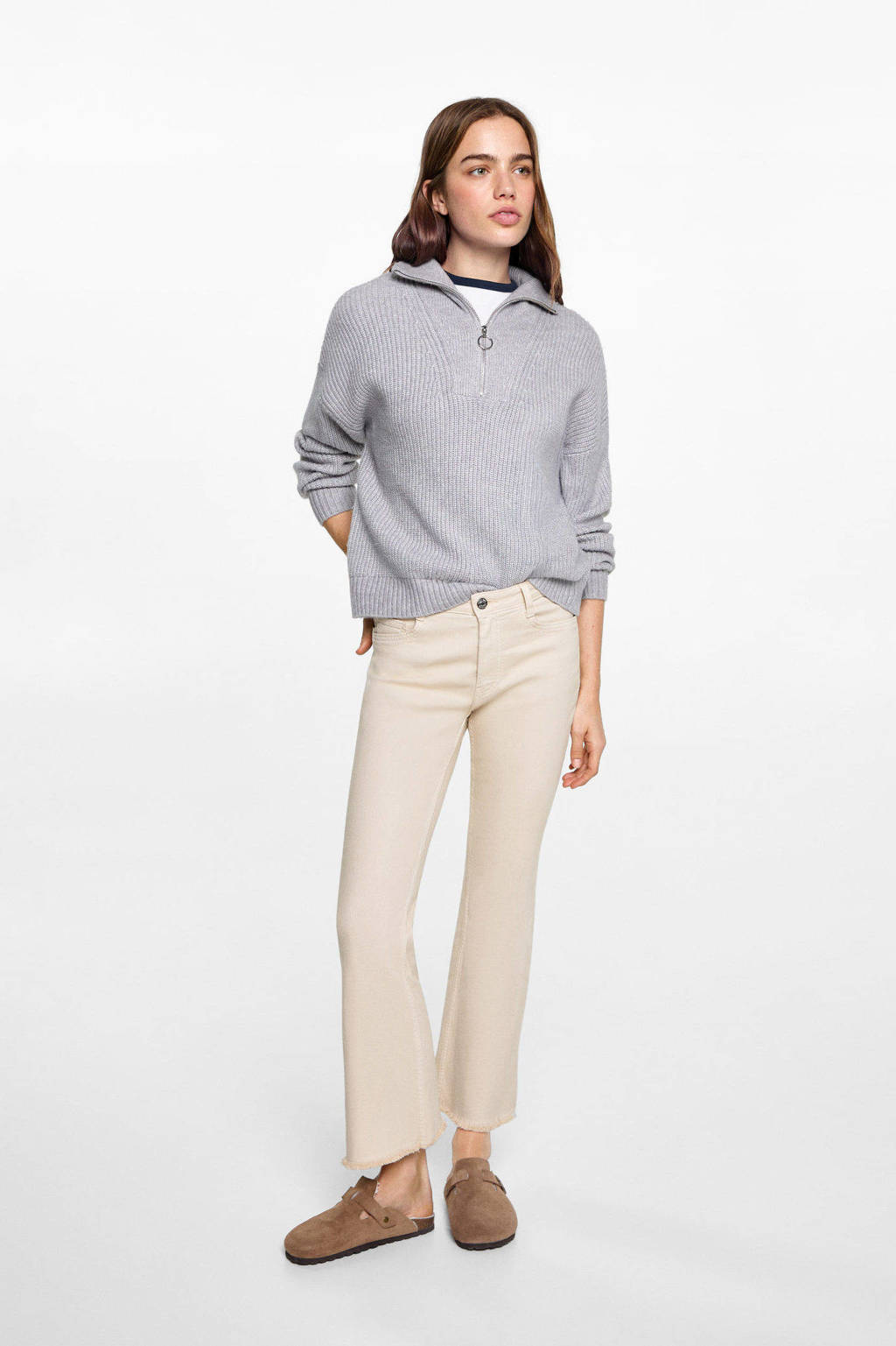 MANGO TEEN flared casual broek grijs