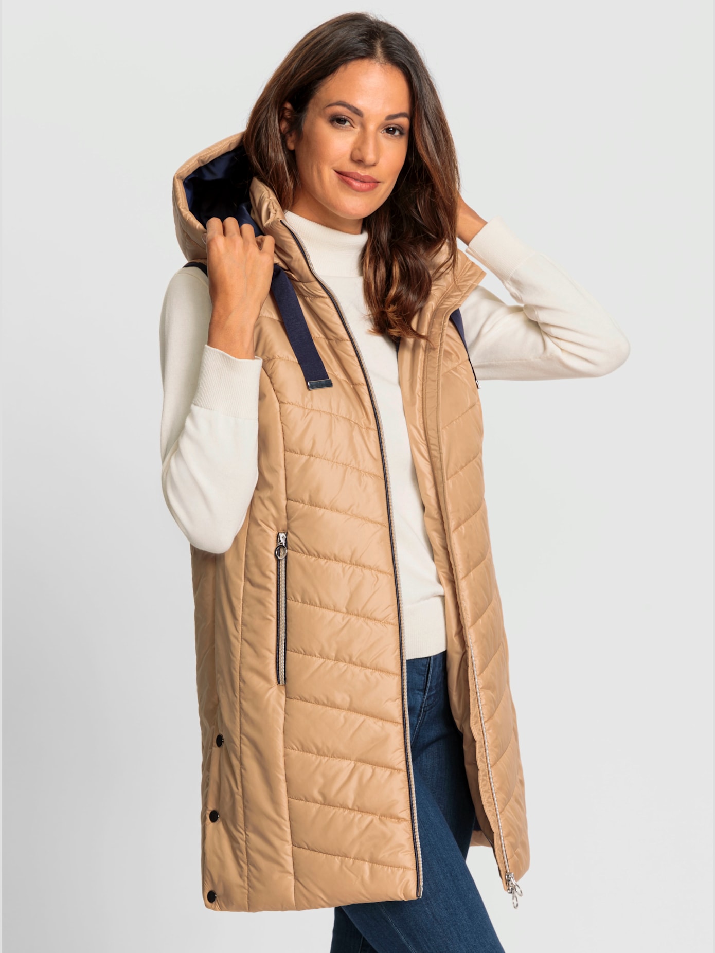 Gilet matelassé long capuche amovible réglable en largeur