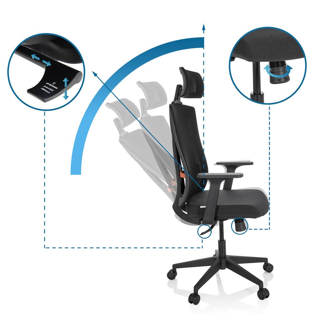 Profi Bürostuhl KODIAK Stoff/Netzstoff mit Armlehnen hjh OFFICE