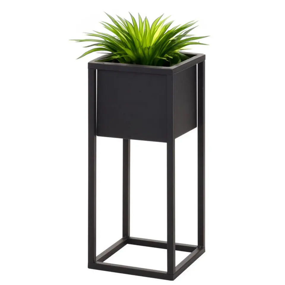 H&S Collection Plantenpot - zwart metalen standaard - 50 cm