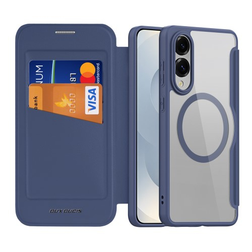 Samsung Galaxy S25 Edge Hybrid Leder Tasche   Kunststoff Rückseite - Blau / Transparent