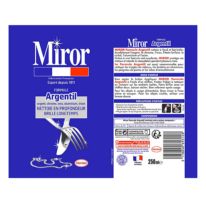Nettoyant métaux/anti-oxydant argent Miror 250ml