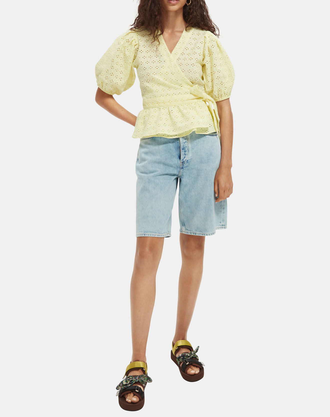 Scotch & Soda Top en broderie Anglaise jaune pâle