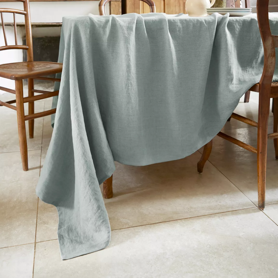Nappe rectangulaire lin lavé (170 x 350 cm) Louise Vert eucalyptus