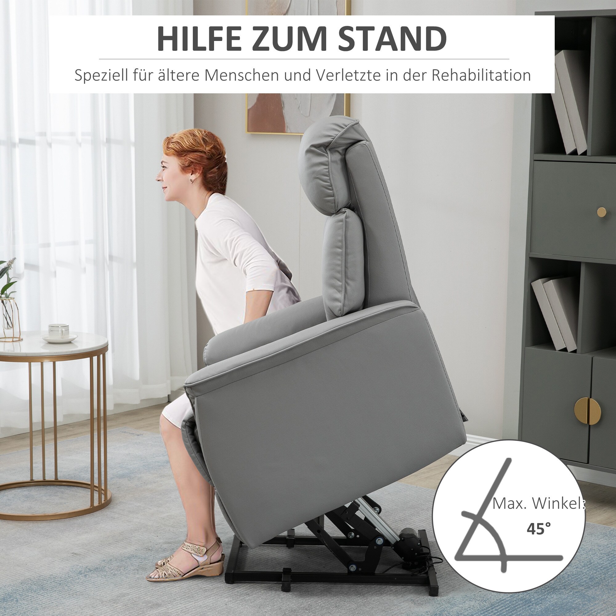 HOMCOM Aufstehsessel mit Liegefunktion grau 80B x 94T x 104H cm