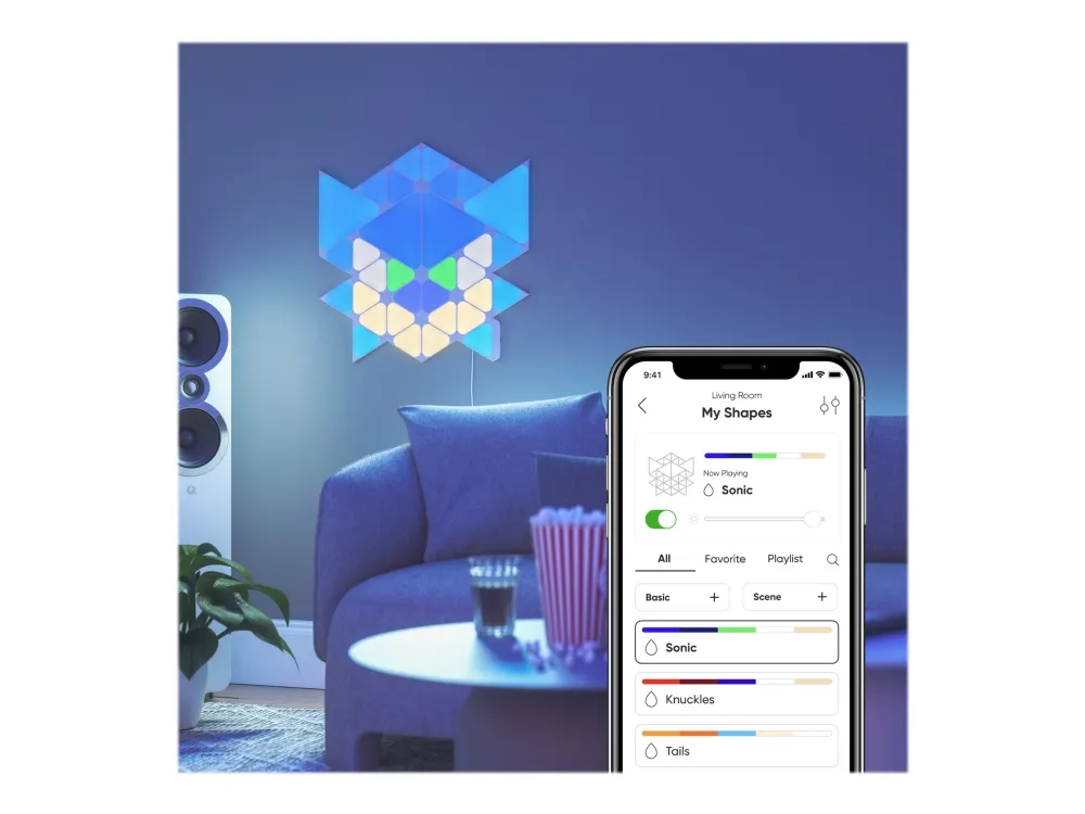Nanoleaf Shapes Starter Kit (Sonic Limited Edition) - Trådløst belysningssæt - LED x 32 - klasse G - RGBW-lys - 1200-6500 K - triangel