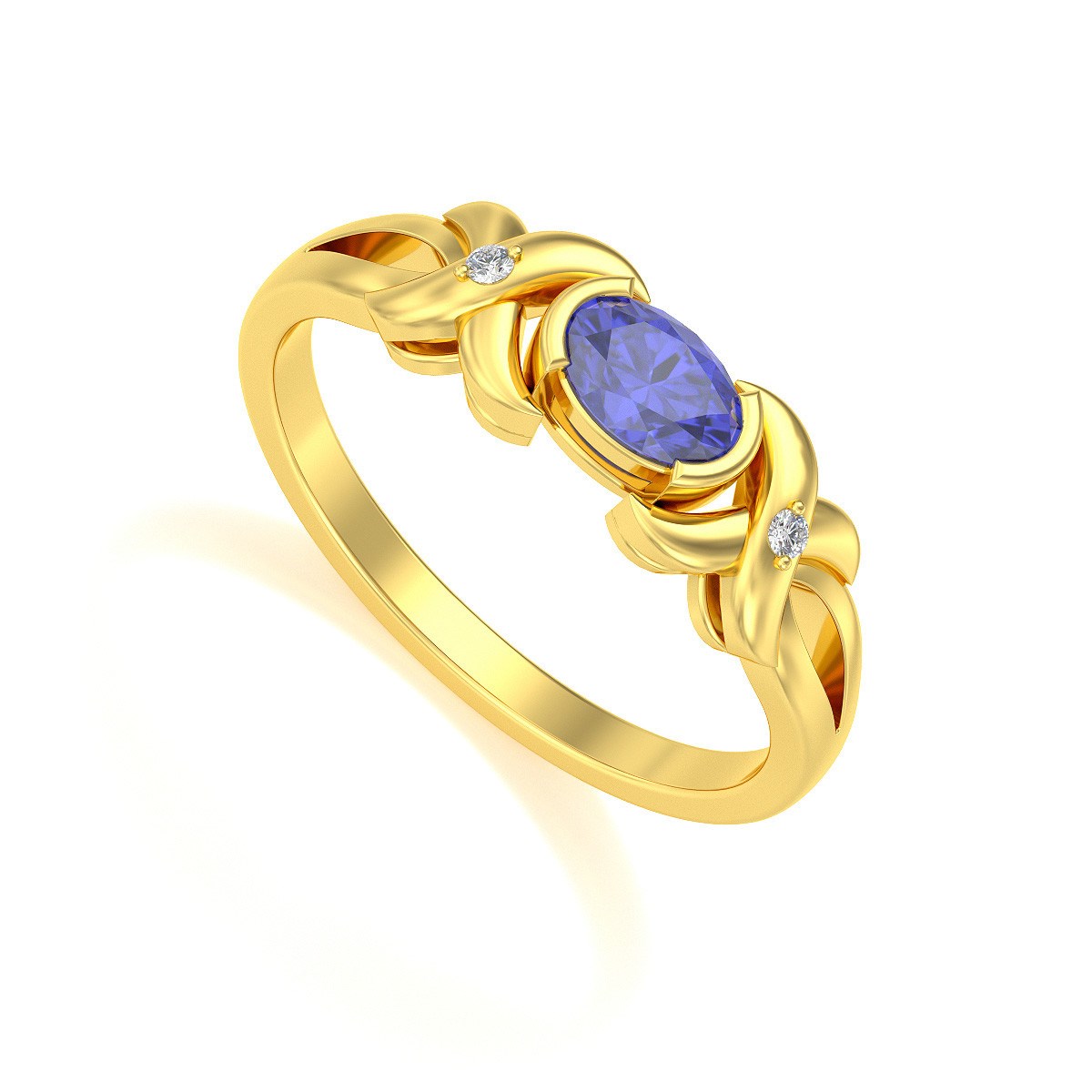 Bague ADEN Or 585 Jaune Tanzanite et diamants 1.966grs