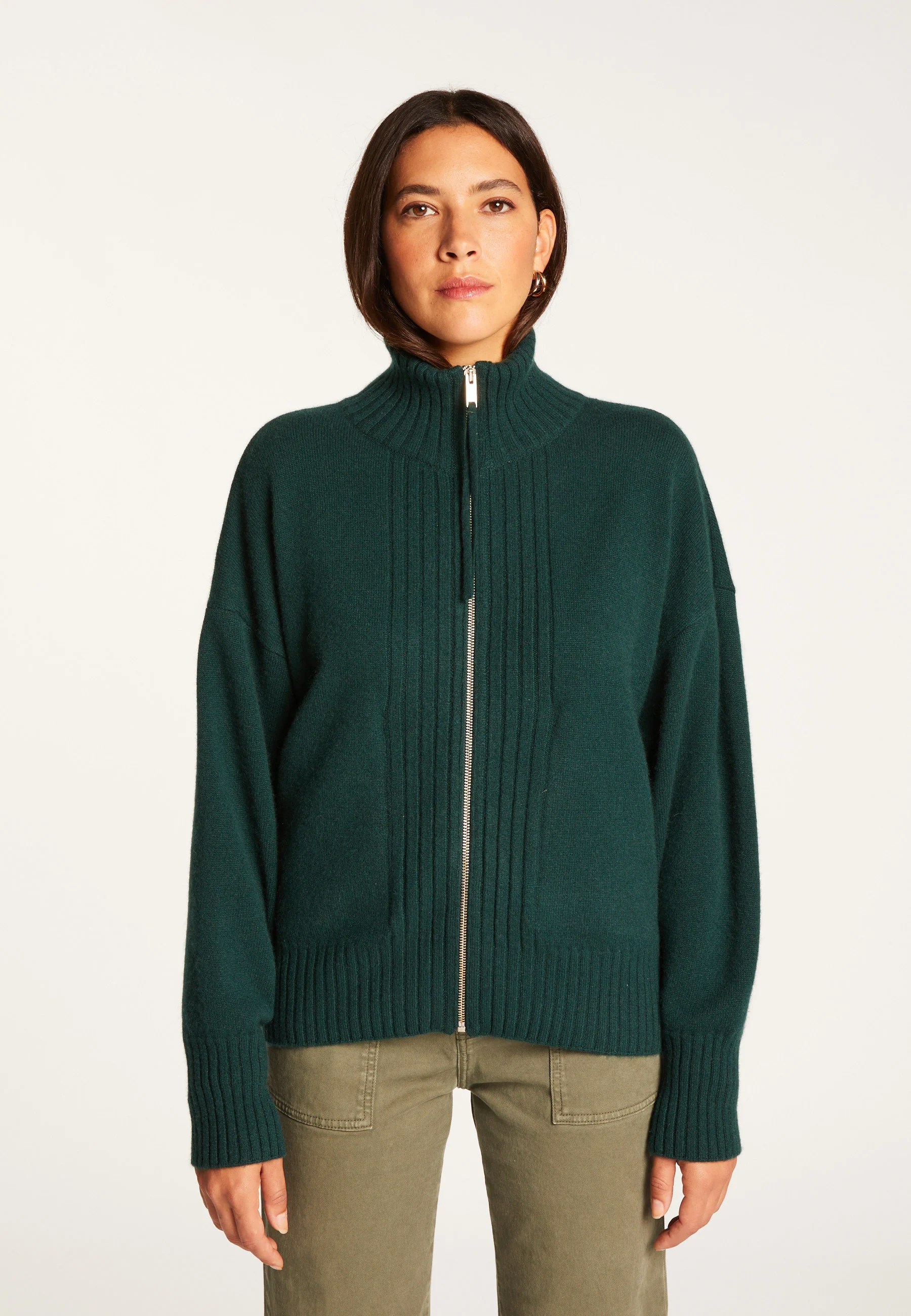 AGNES DUO - Gilet zippé en cachemire | Vert