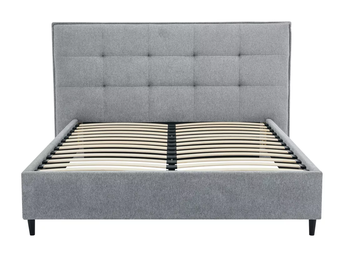 Lit 180 x 200 cm avec tête de lit capitonnée - Tissu - Gris - NIRPIO