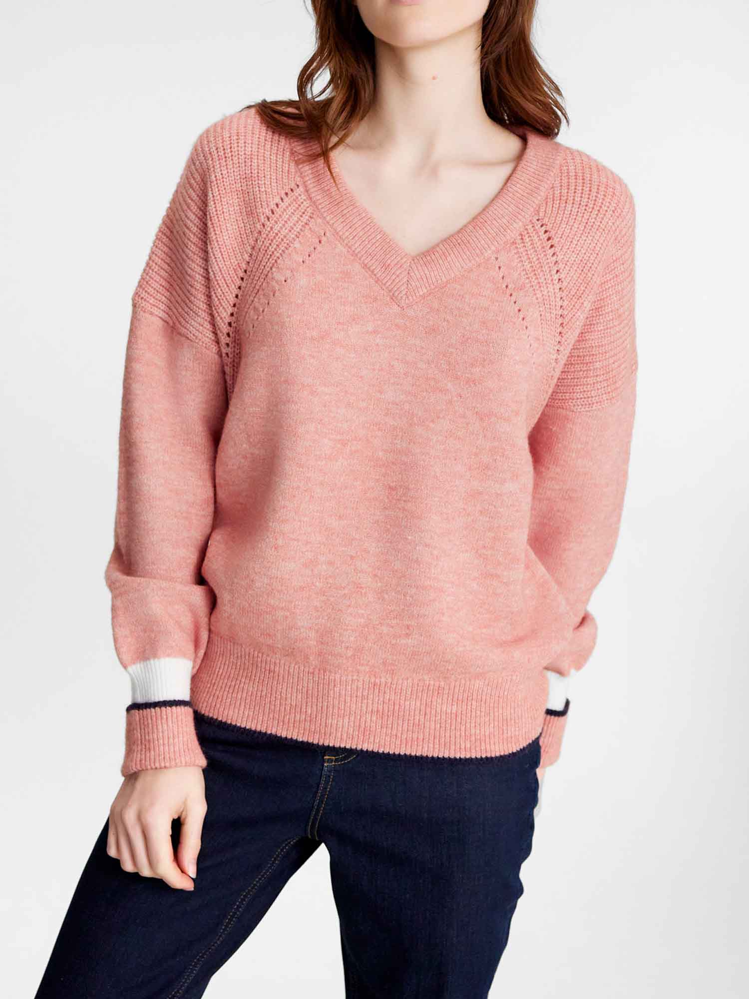 Pull Femme Col V Rose