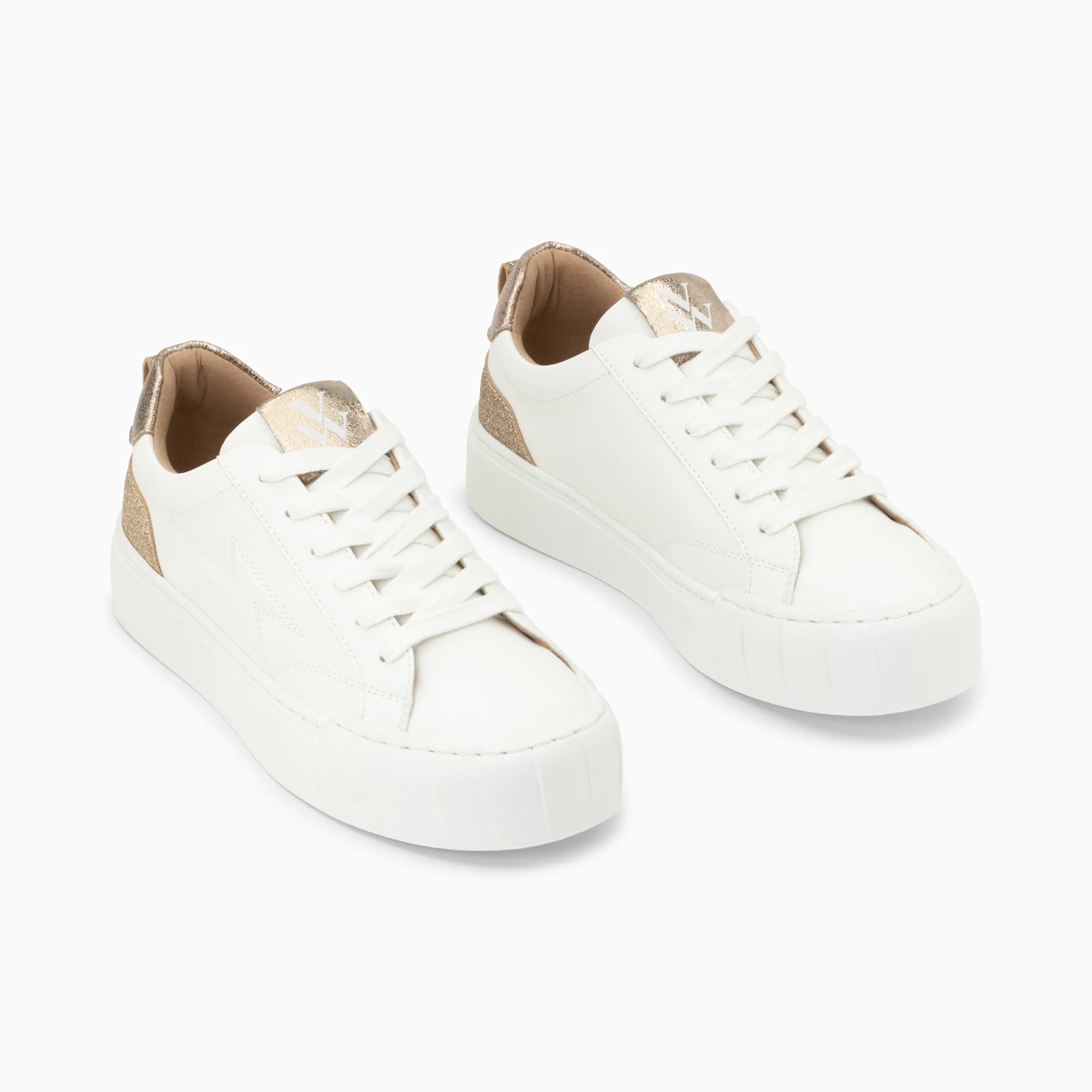 Sneakers-Baskets éclair Miley blanc et or à lacets