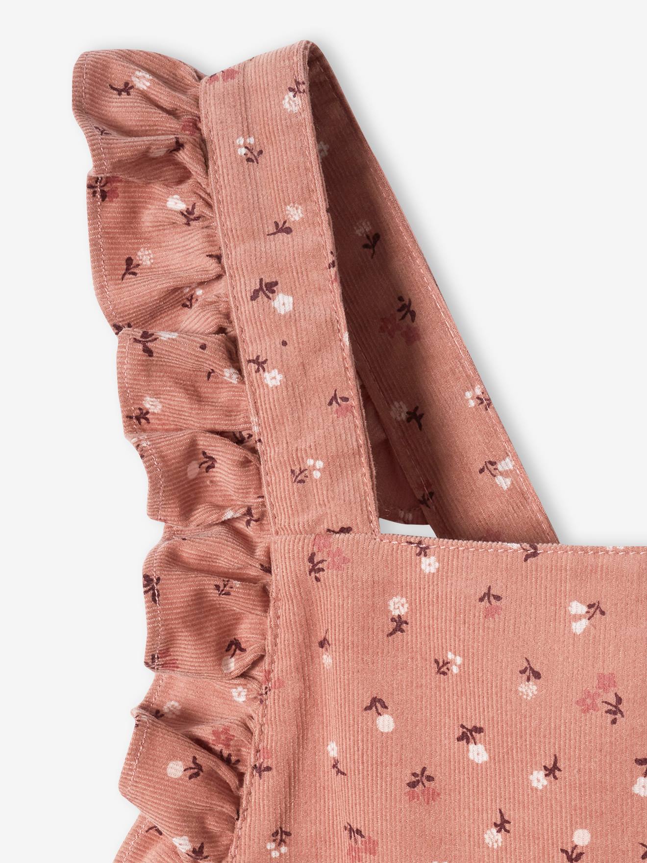 Jardineira de veludo cotelê estampada, rosa escuro, para meninas