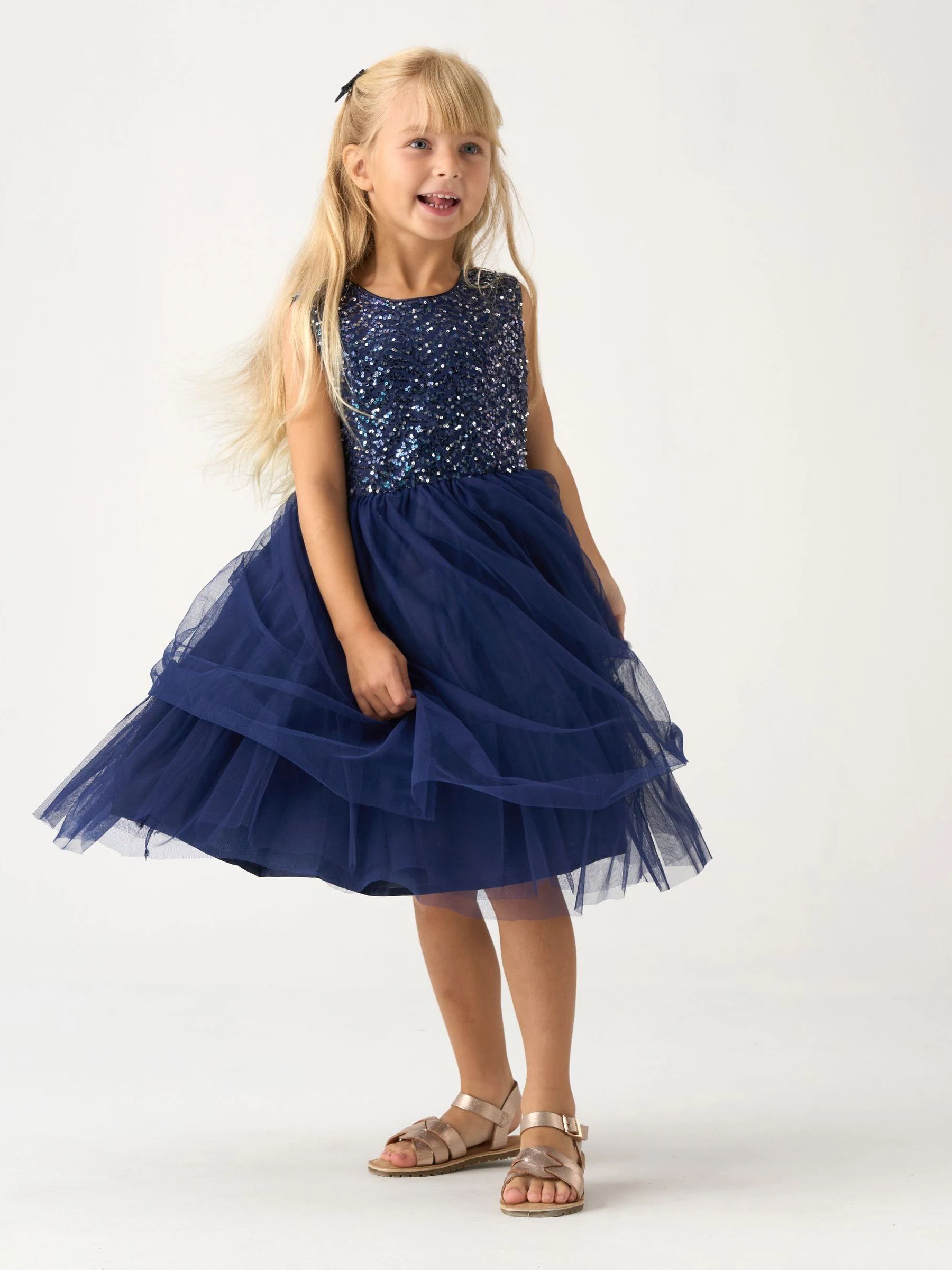 Blauw - Miss Jacquard Star Jacket and Sequin Dress Set