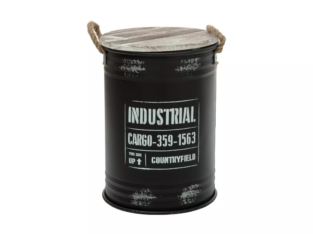 Lot de 3 Coffres Bidon en métal Noir Industrial rétro factory