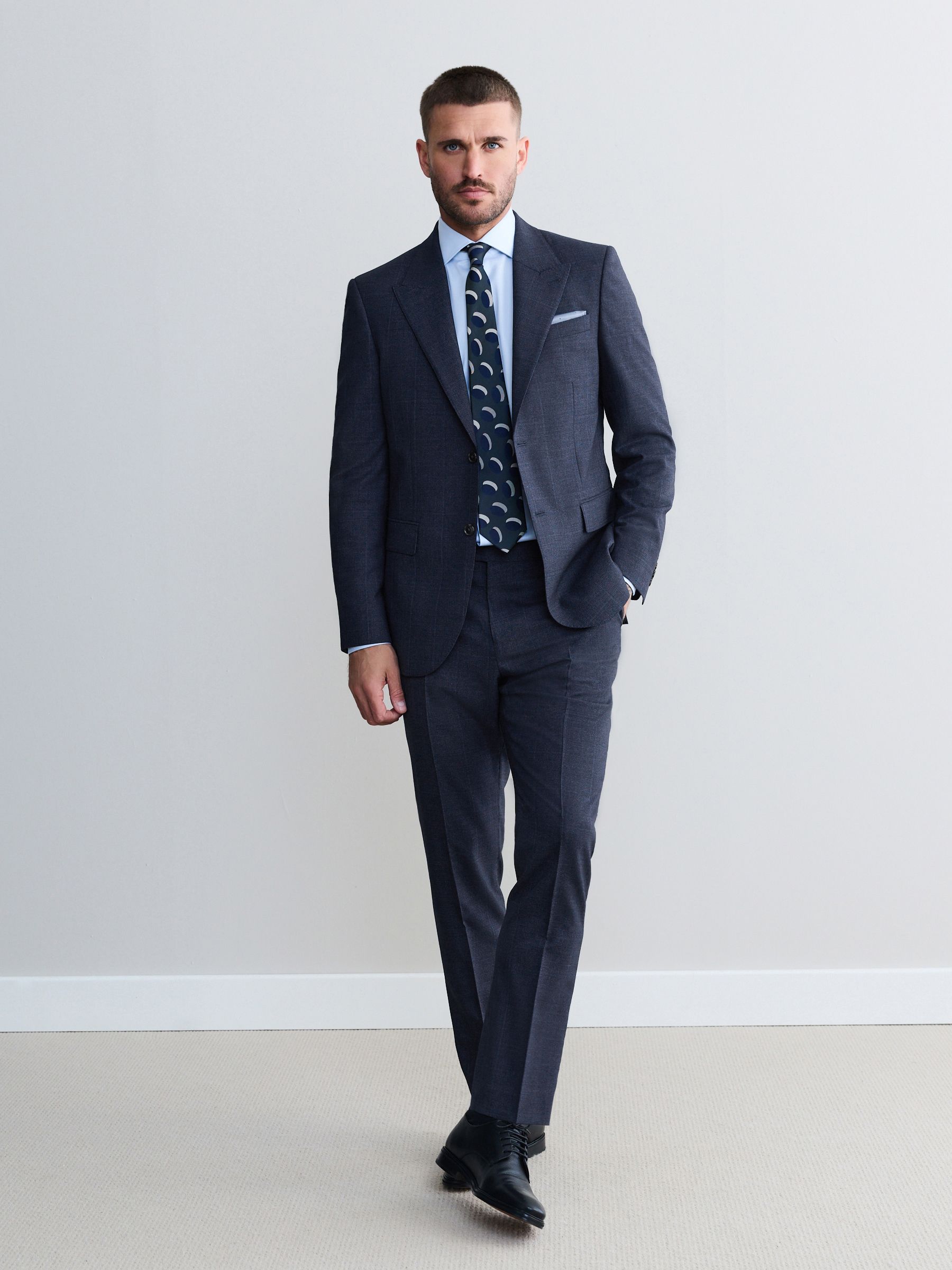 Donkerblauw - Slim Fit Signature Marzotto 100% Italian Wool Check Suit Jacket