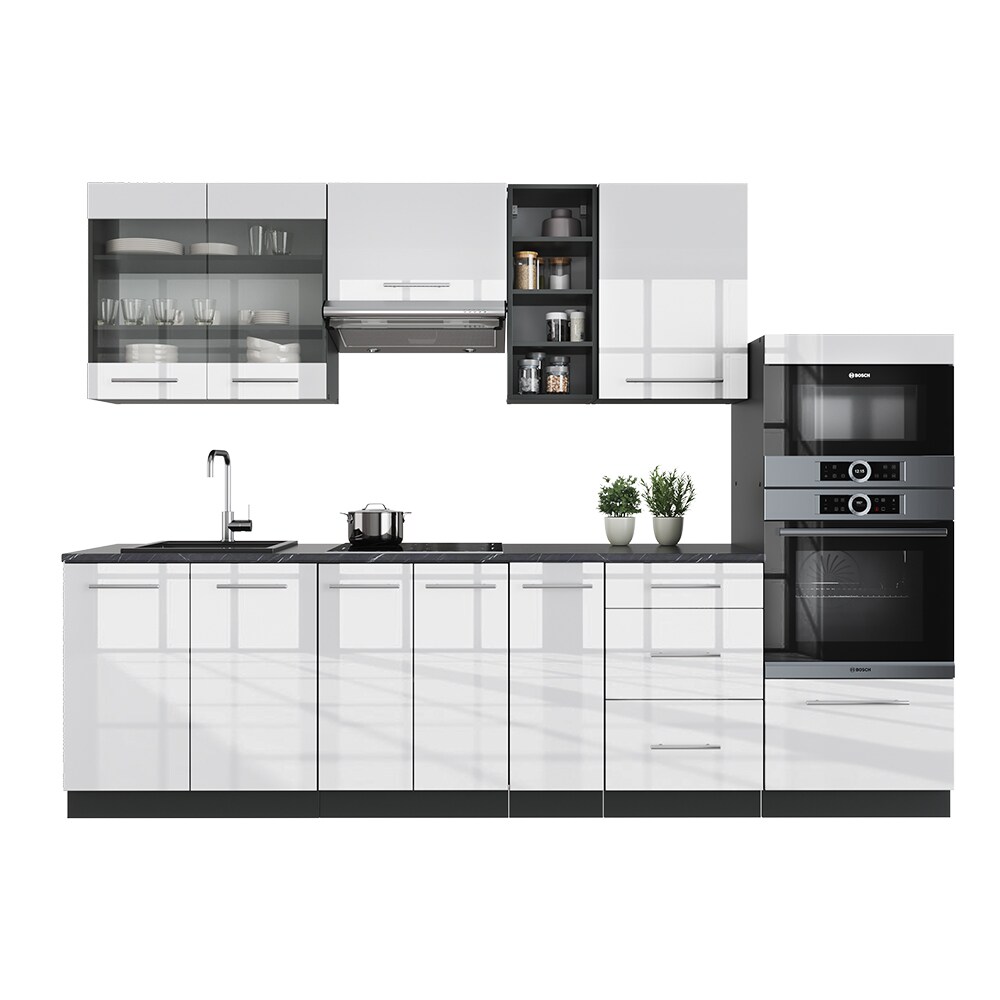Vicco Küchenzeile Küchenblock Einbauküche 280cm Fame-Line Weiß Hochglanz