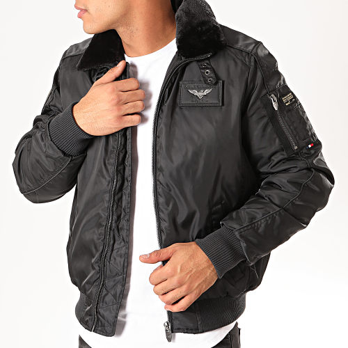 Bomber Col Fourrure Hurrican Fighter Noir