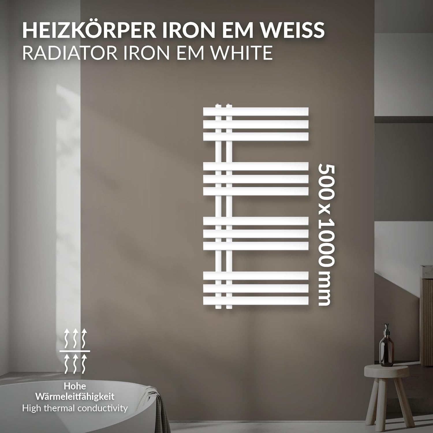 LuxeBath Design Badheizkörper Iron EM 500 x 1000 mm, Weiß, Designheizkörper Paneelheizkörper Flachheizkörper Heizkörper Handtuchwärmer Handtuchtrockner Bad/Wohnraum Heizung, inkl. Montage-Set