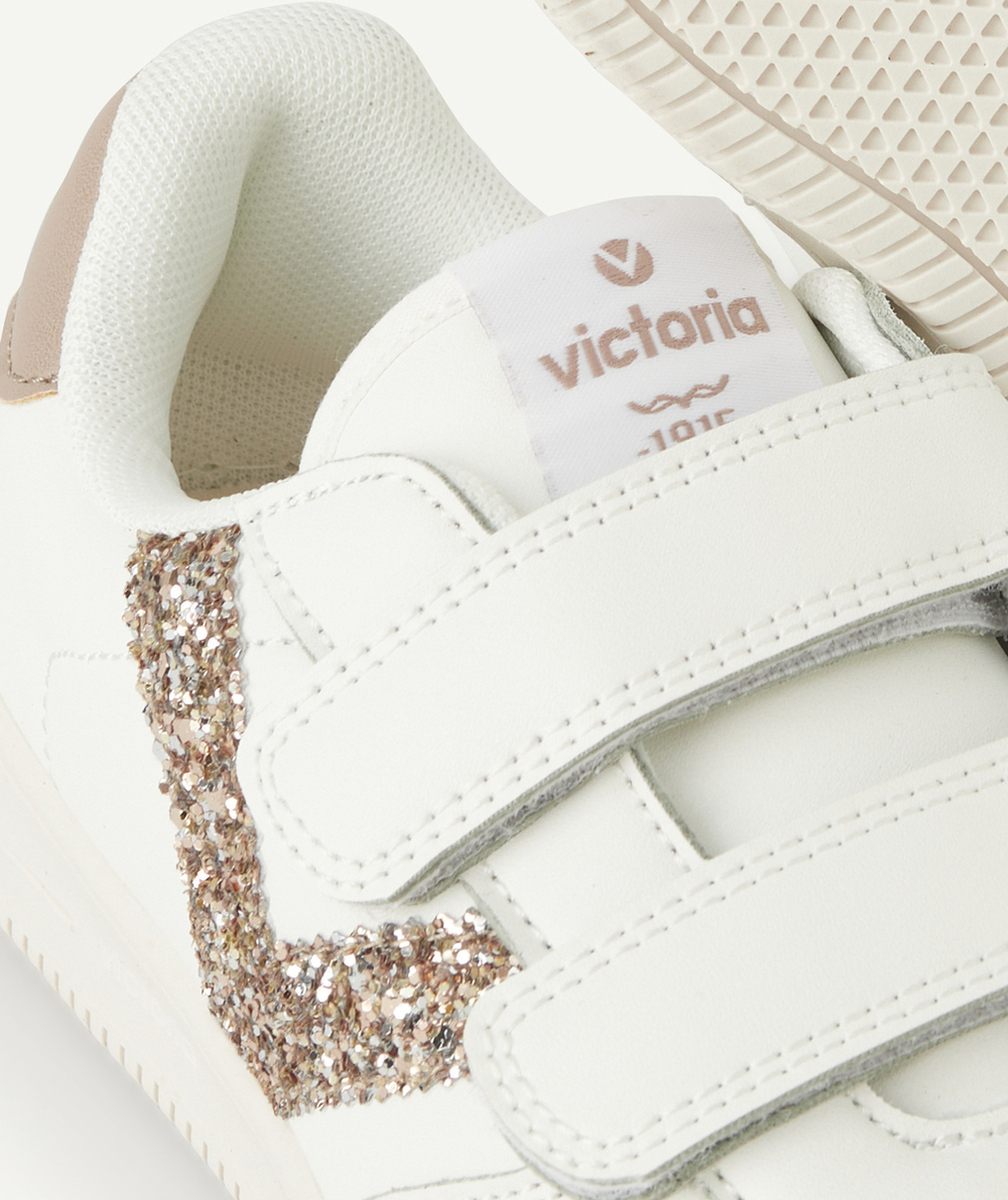 VICTORIABASKETS BLANCHES FILLE LOGO METALLISÉ PLATINE
