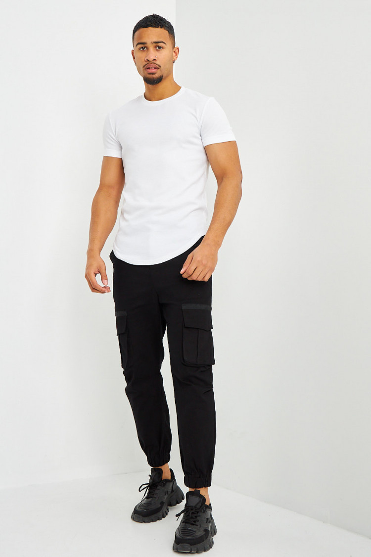 T-shirt côtelé blanc manches courtes à revers