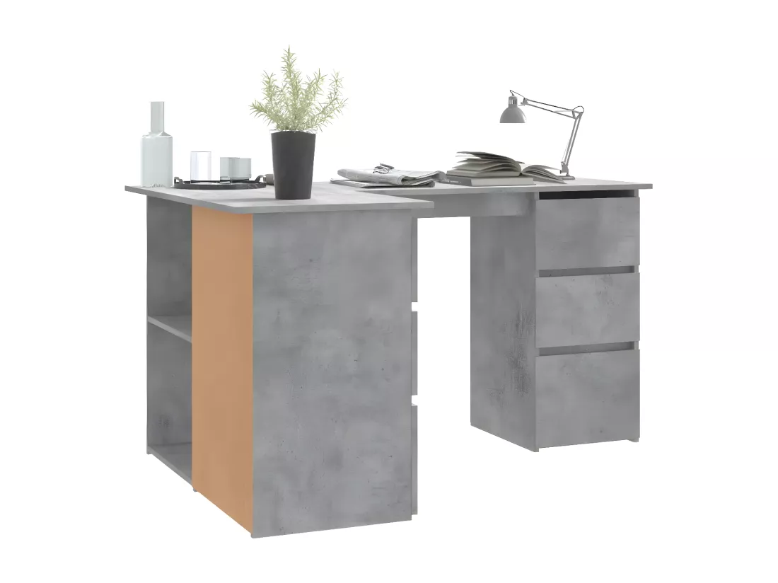Bureau d'angle Gris béton 145x100x76 cm Aggloméré