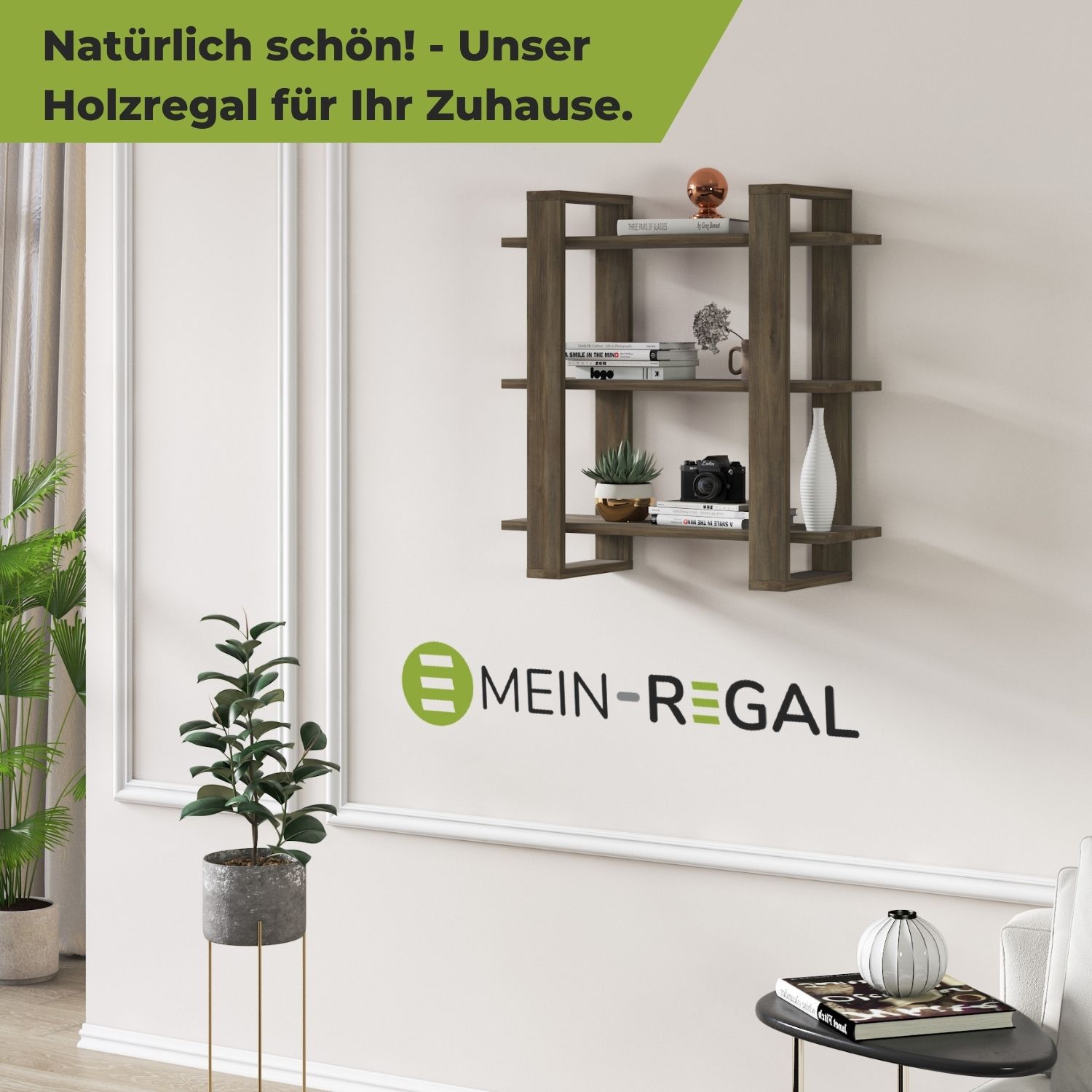 Mein-Regal Wandregal DUOMO 70x27x72cm MDF Holz bis zu 3 Fächer dunkelbraun
