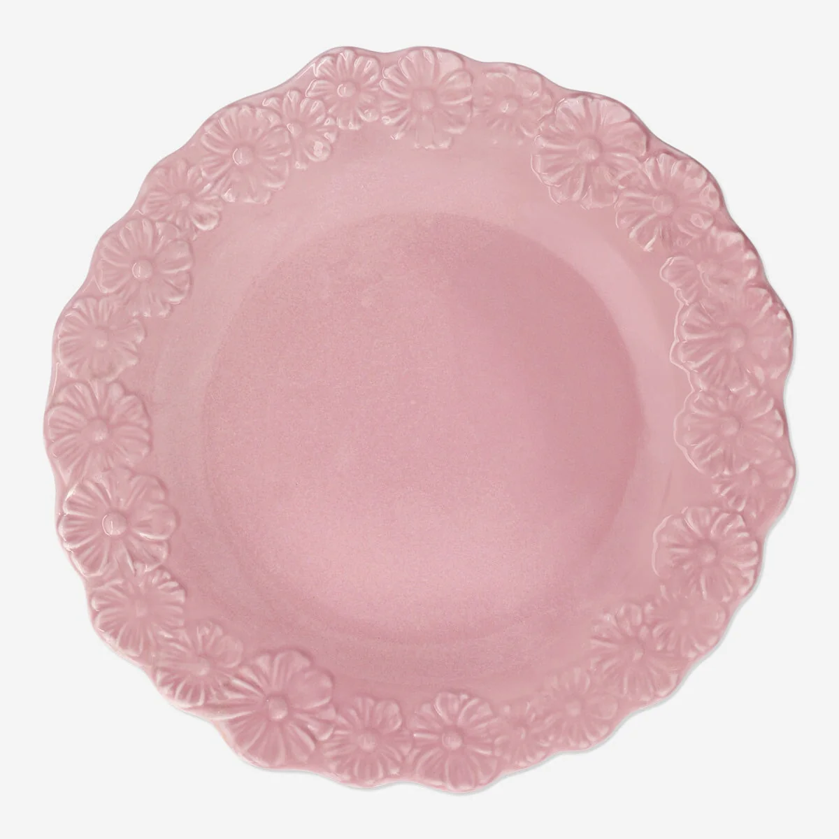 Pink tallerken med prægede blomster