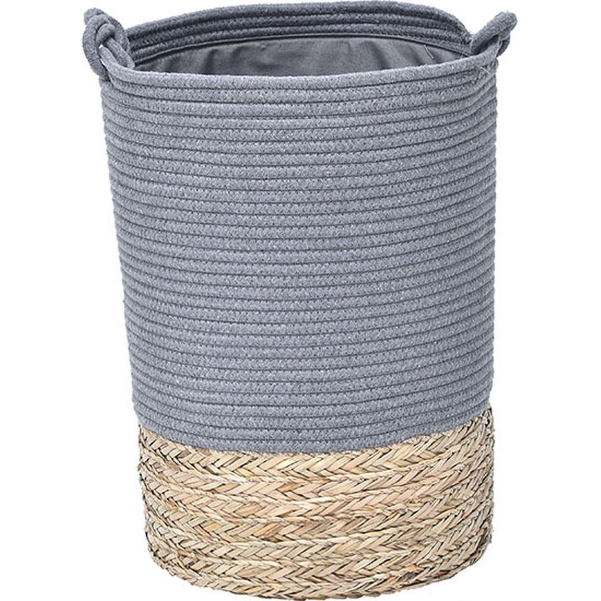 PANIERE A LINGE RONDE PM COTON MATIERE VEGETALE GRIS NATUREL