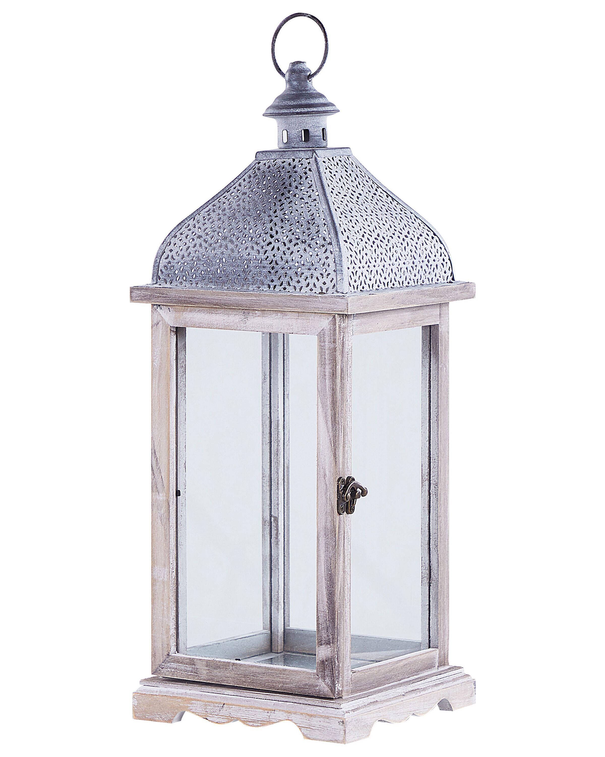 Lantaarn SAMAR Dennenhout 47 cm Wit