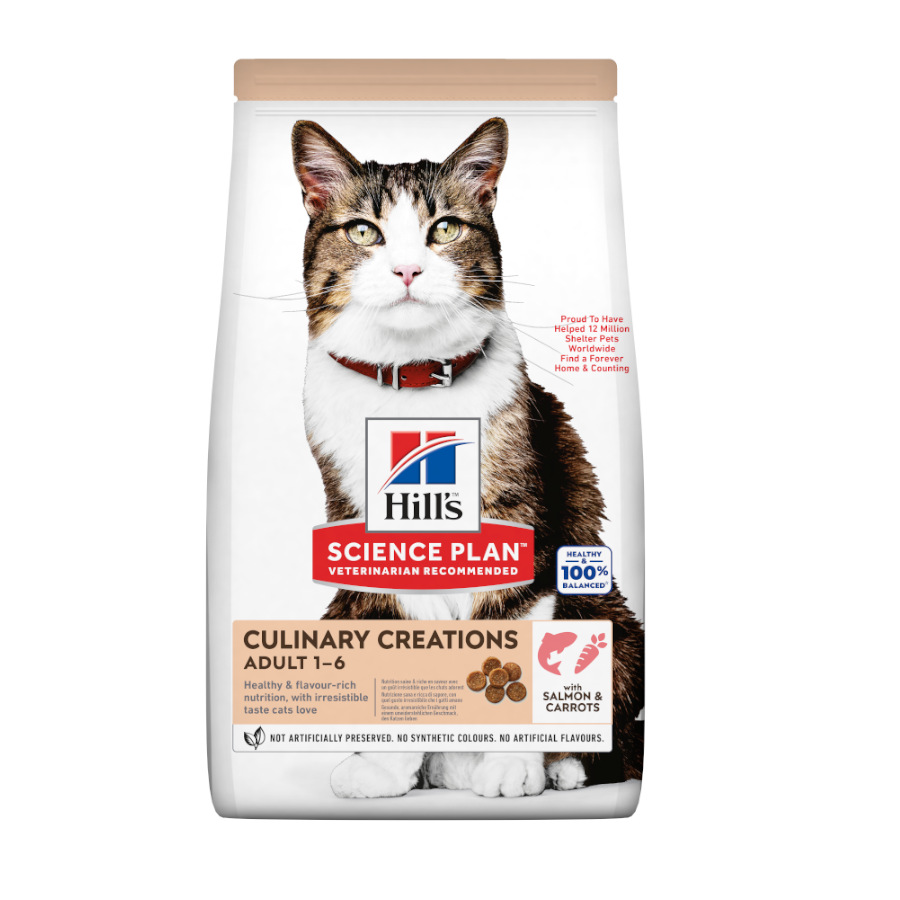 Ração para gatos Hill's Science Plan Culinary Creations, sabor salmão e cenoura.