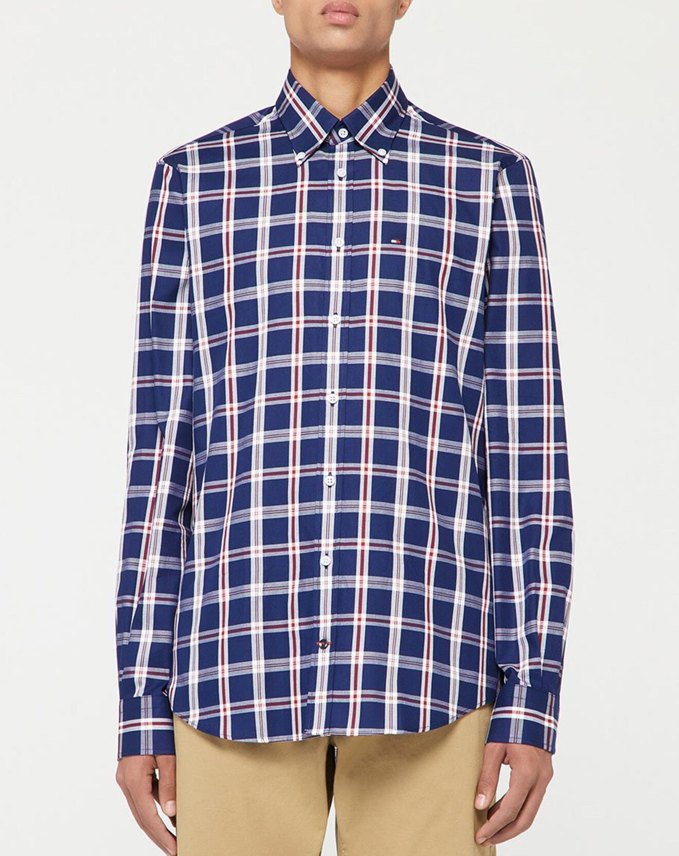 Tommy Hilfiger Chemise Slim 100% Coton Bio à carreaux bleu/rouge/blanc