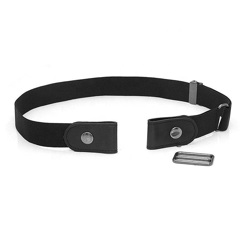 (70-140cm) Elastischer Unsichtbarer Stretch Gürtel Ohne Schnalle Verstellbar mit Druckknopf - Schwarz