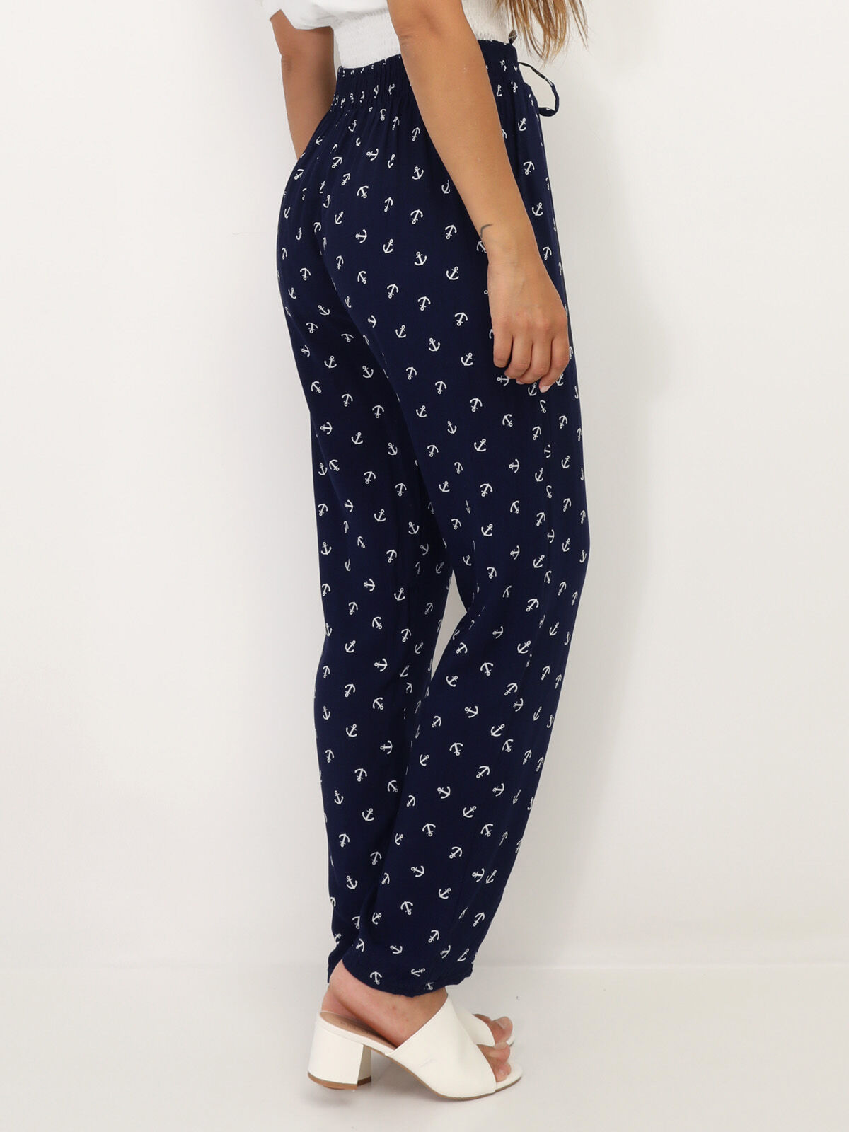 Pantalon léger à motifs ancres- Bleu marine