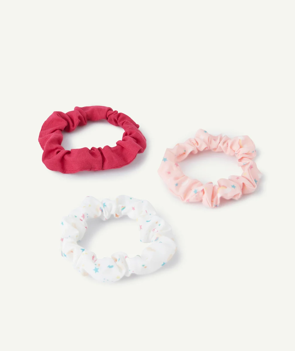LOT DE 3 CHOUCHOUS BÉBÉ FILLE ROSE ET BLANC AVEC IMPRIMÉ COLORÉ