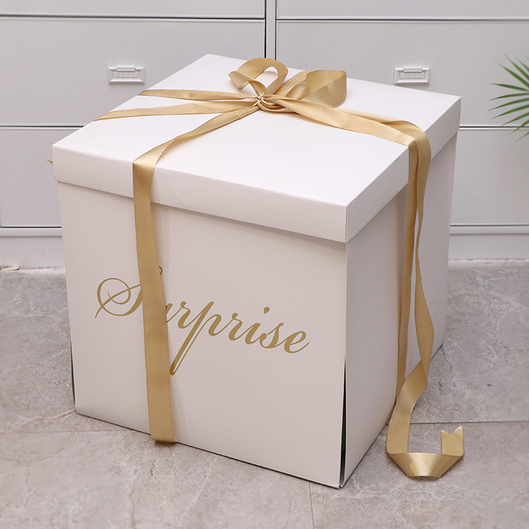 (50x50x50cm) Surprise Geschenk Schachtel Party Ballon Überraschungsbox - Weiss / Gold