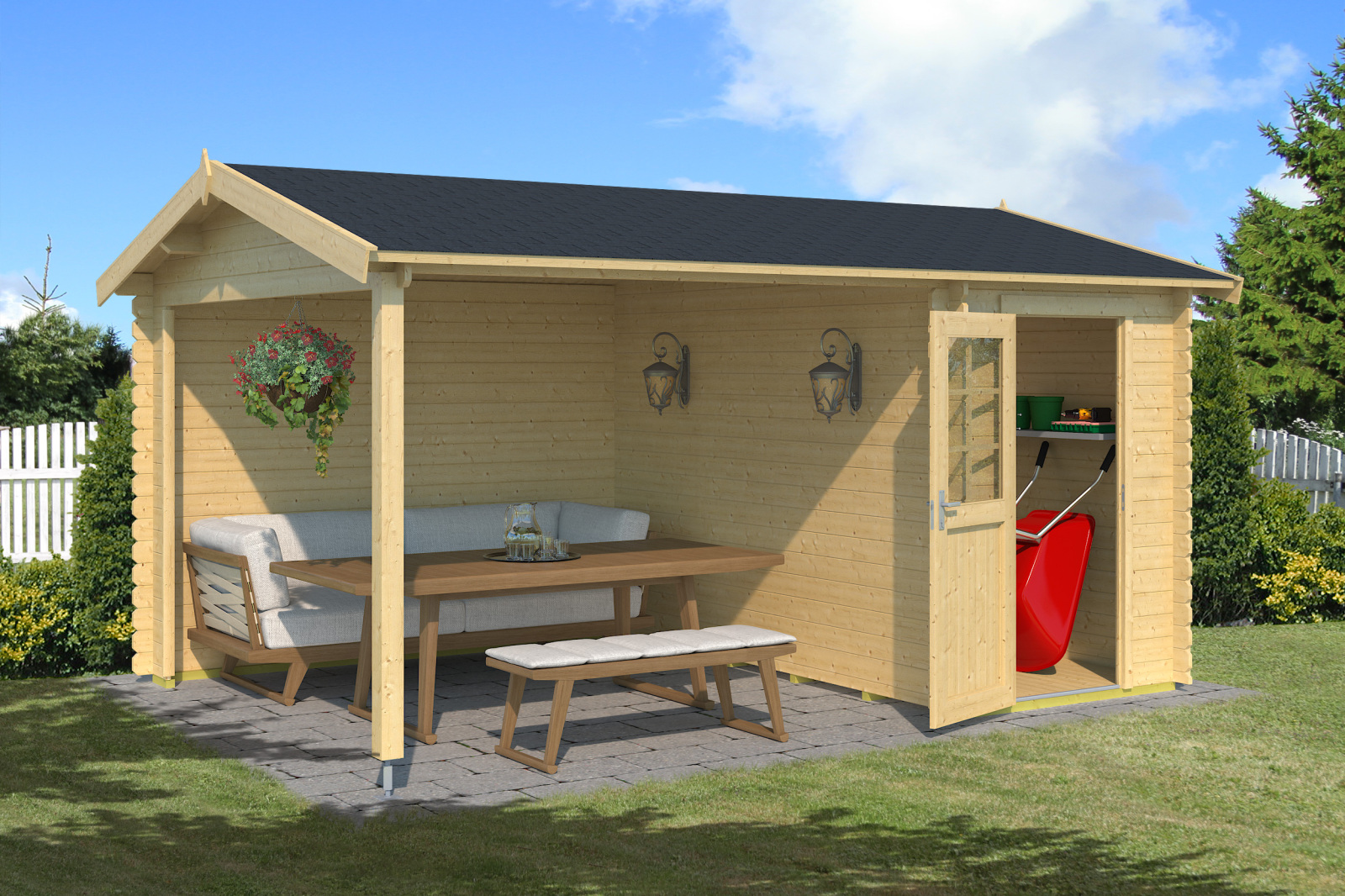 Gartenhaus WIBO - Fichte massiv - naturbelassen - 425x300 Meter