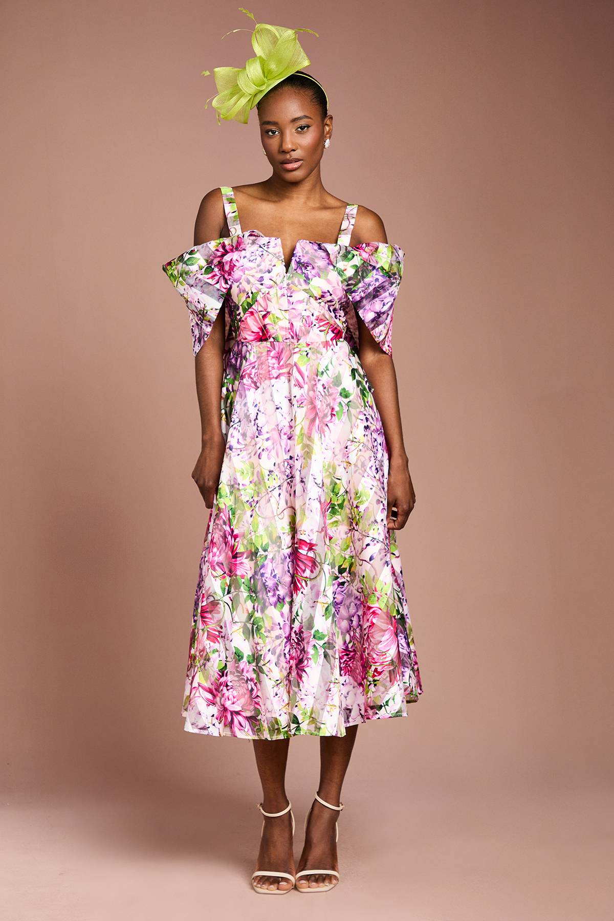 Coast Robe Midi Bardot en Organza Imprimé Lisa Tan