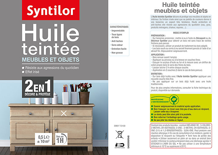 Huile teintée meubles et objets Blanc irisé 500 ml