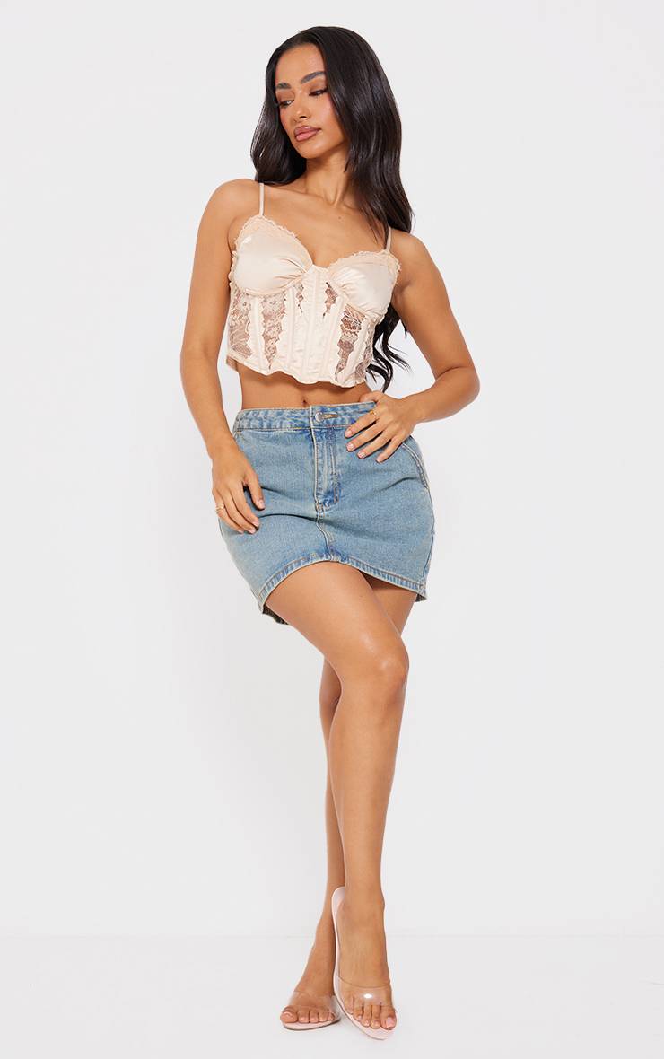 Gris Pierre Corset En Satin Petite Avec Détails En Dentelle