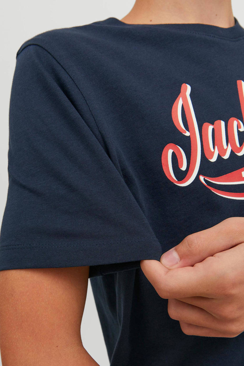 JACK & JONES T-shirt JJELOGO van katoen donkerblauw
