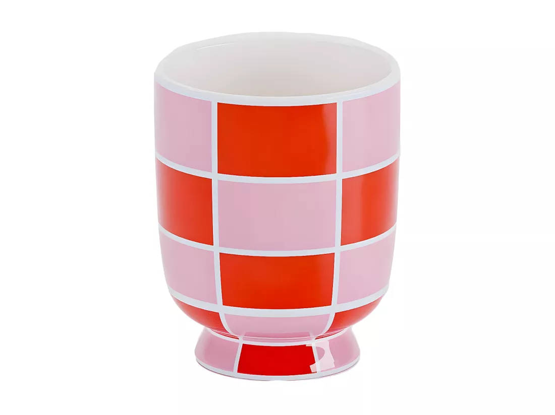 GENEVE - Vase décoratif en céramique à damier orange