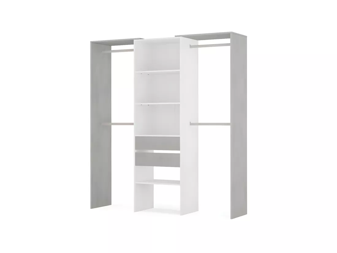 Aménagement dressing Blanc/Béton clair - KIYIN - L 179 x l 50 x H 202 cm