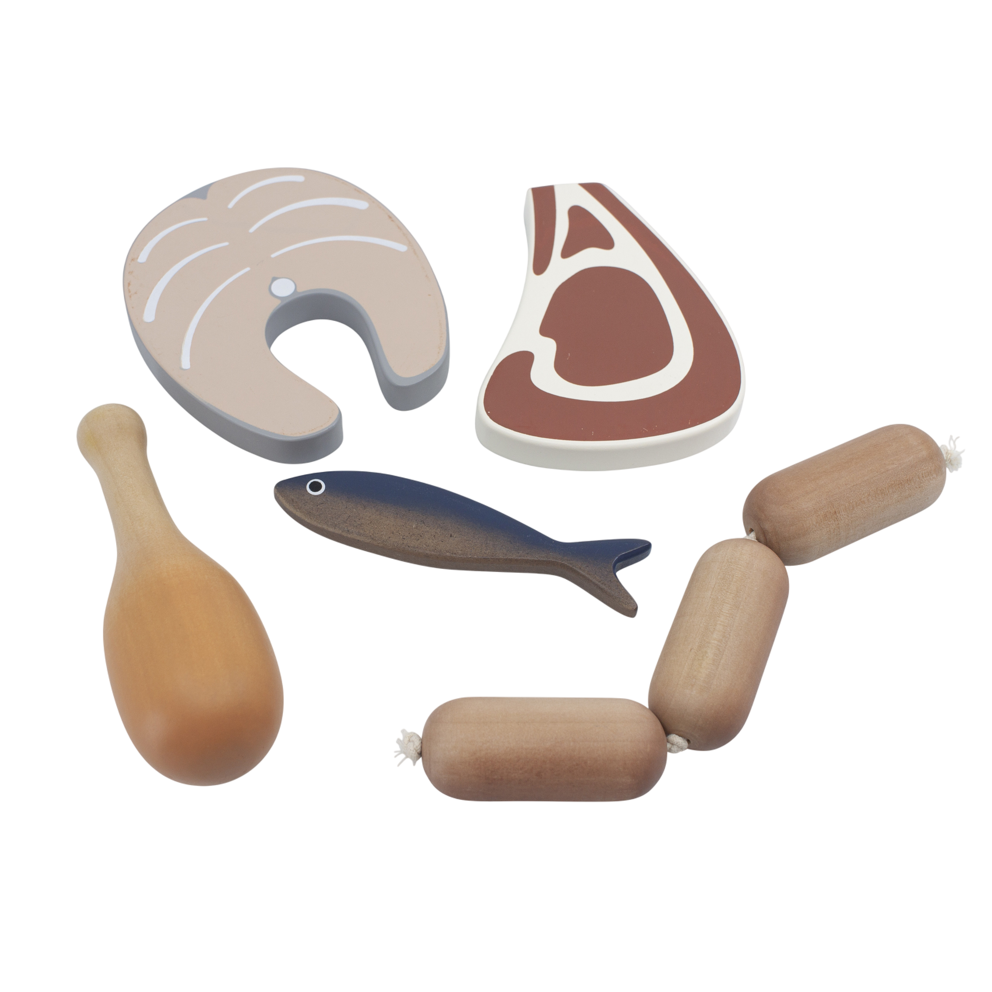 Spielzeuglebensmittel Fleisch und Fisch aus Holz