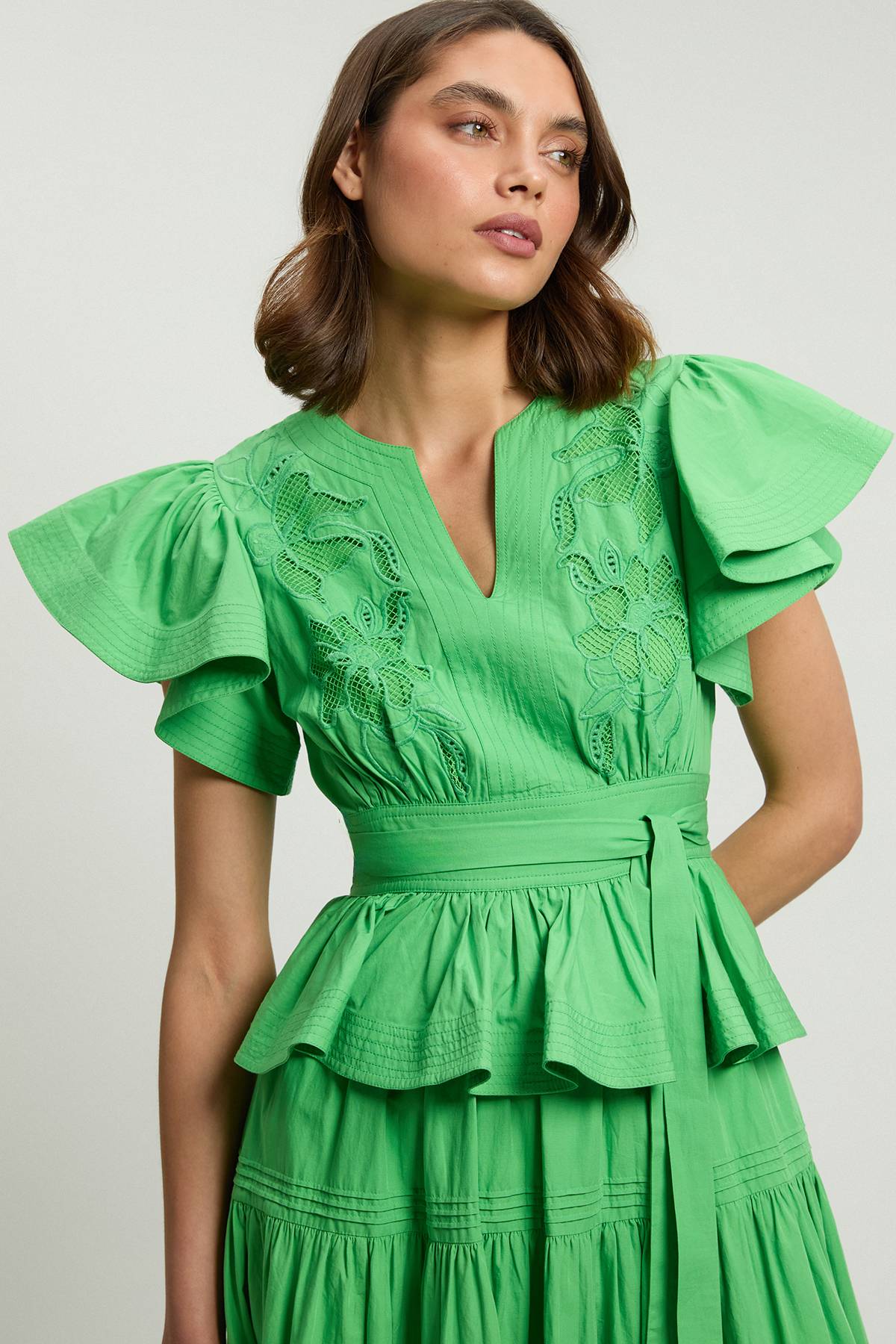 KarenMillen Robe Midi En Coton À Broderie Anglaise Avec Ceinture