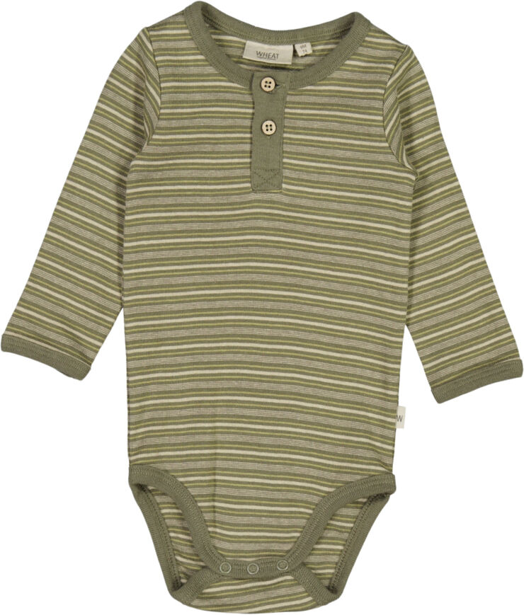 Wheat Langærmet Body Knapper Heather green stripe