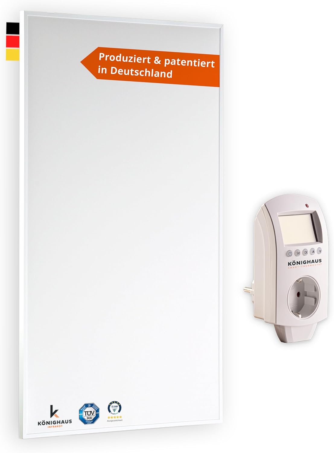 Könighaus Infrarotheizung - 800 Watt mit TÜV SÜD + 5 Jahre Herstellergarantie ✓ Doppelter Überhitzungsschutz ✓ Heizkörper in 2-4 min auf Betriebstemperatur ✓ inkl. Thermostat